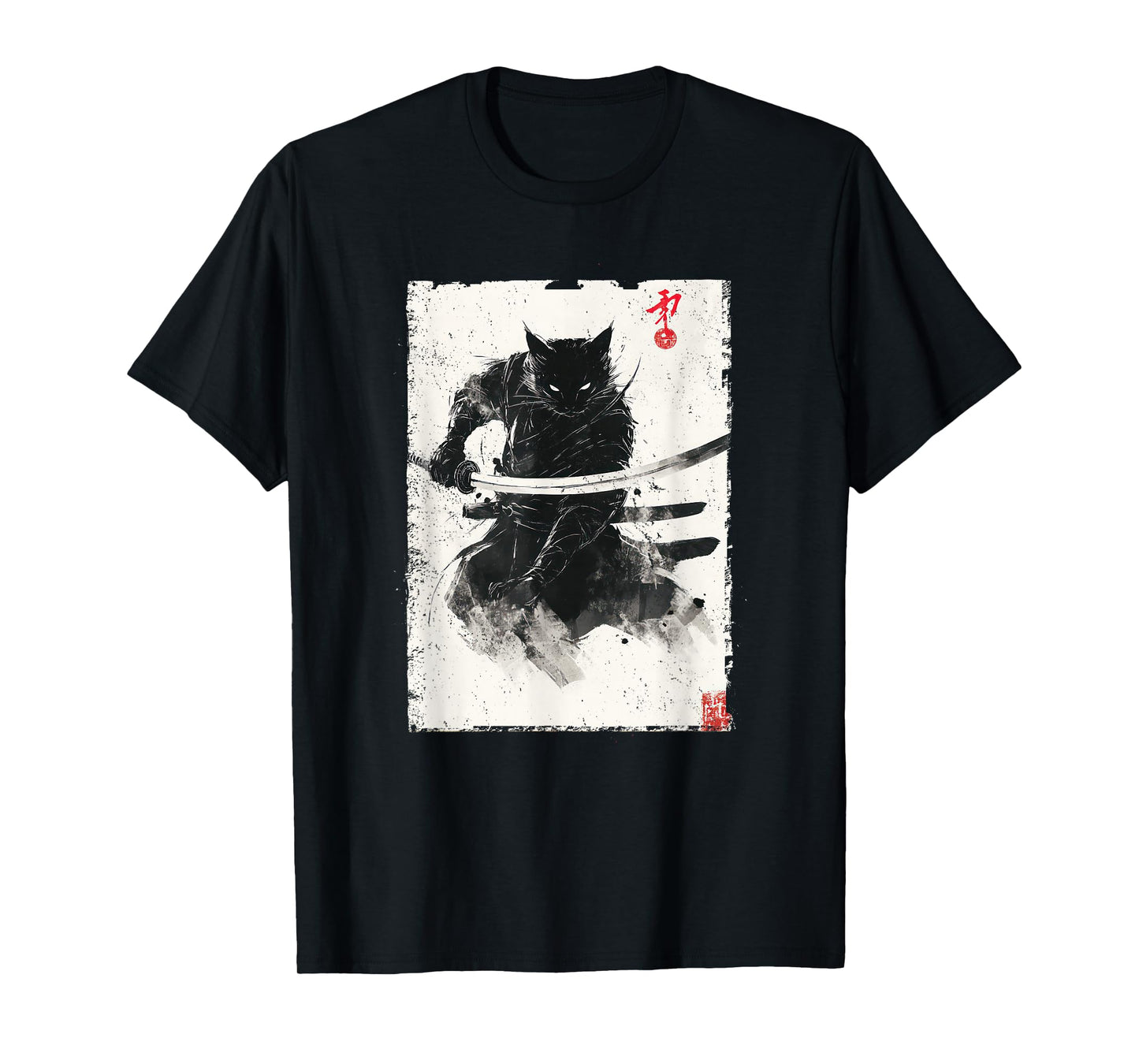 Vintage Samurai Cat Graphic Art Japanese Ukiyo-e T-Shirt
