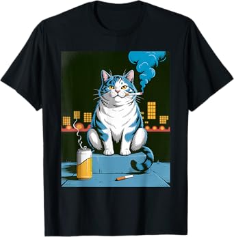 Cool Cat Meme Smokin Cigarette & Beer Humor T-Shirt