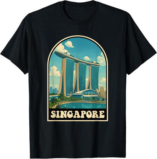 Singapore Vintage Travel Design Skyline Illustration T-Shirt