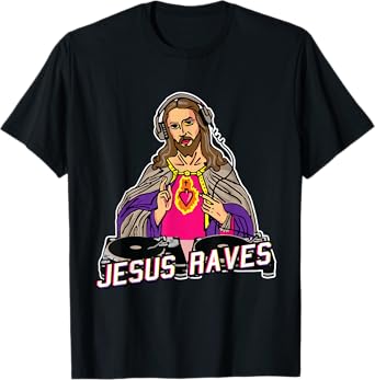 Jesus Raves Christmas EDM Music X-Mas Party Christian DJ T-Shirt