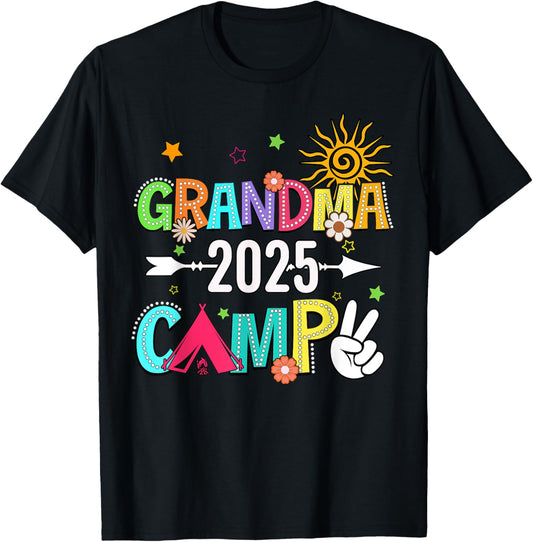 Grandma Camp 2025 Family Vacation Summer Camping Crew Kids T-Shirt