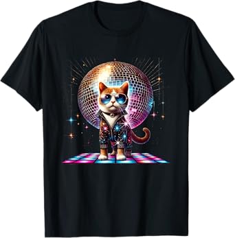Dancing Cat Disco Ball Kitten Kitty Lover Funny Party Animal Men Women Kids T-Shirt