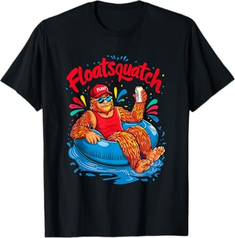 Funny Bigfoot or Sasquatch Summer Float Trip River Tubing T-Shirt