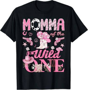 Momma Of The Wild One 1St Birthday CowGirl Disco T-Shirt