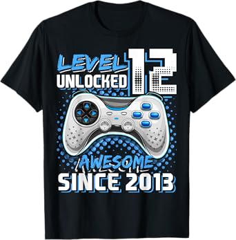 12th Birthday Boy Level 12 Gamer 12 Year Video Game Party T-Shirt