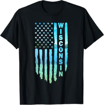 Wisconsin Fishing American Flag T-Shirt