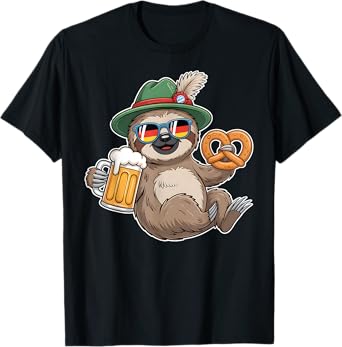 Funny Oktoberfest Sloth Beer Pretzel German Vibes T-Shirt