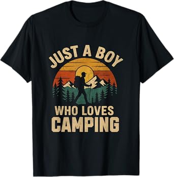 A Boy Who Loves Camping Retro Vintage Nature Hiker Men Kids T-Shirt