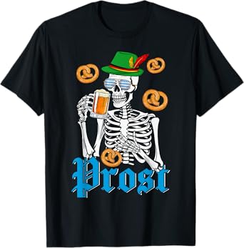 Prost Oktoberfest Skeleton Bavarian Flag Sunglasses Men Boys T-Shirt