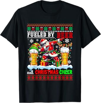 Fueled by Beer and Xmas Cheer Sweater Drinker Santa Dabbing T-Shirt