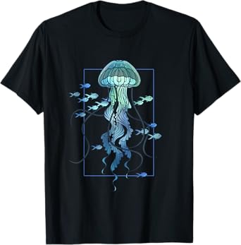 Graphic Jellyfish and Fishes in Sea T-Shirt