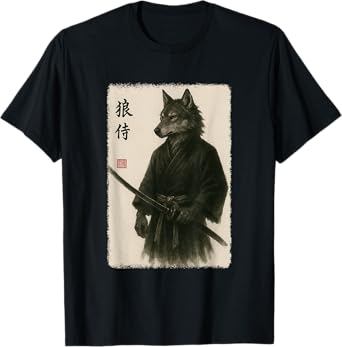 Samurai Wolf Funny Vintage Japanese Graphic Art T-Shirt