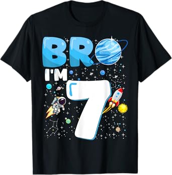 7th Birthday Boy Space Planets Astronaut Bro I'm 7 Year Old T-Shirt
