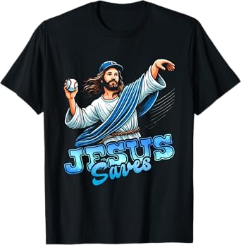 Jesus Save Baseball Sport Player Religious Christian Faith T-Shirt