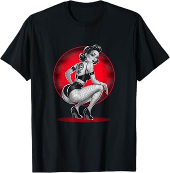 Retro Gothic Halloween Men Women Tees Tattoo Goth Pin-up Girl Vintage Rockabilly Unisex-Adults T-Shirt Black Small Short Sleeve