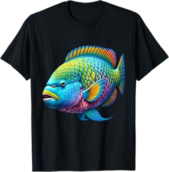 Parrotfish Lover Gifts and Apparel Multicolor Parrot Tropical Fishing T-Shirt, Unisex-Adults, Short Sleeve, T-Shirt, Small