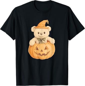 Cute Teddy Bear Pumpkin, Halloween Witch, Adorable Fall T-Shirt
