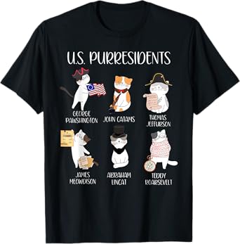 American History Teacher Cute Cats History Lovers Unisex-Adults T-Shirt, Black, Small, Short Sleeve, Modern Classic Fit, Crew Neck, Cartoon Pattern