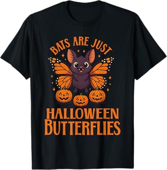 Creepy Cute Bat Halloween Butterfly with Pumpkins Funny Fall T-Shirt