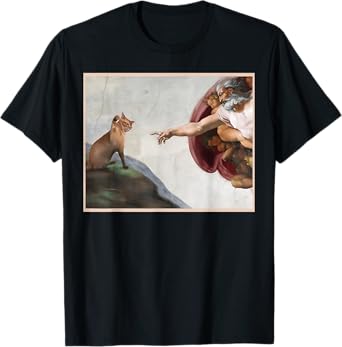 Cat God Creation of Adam Meme Funny Memes Internet Memes Men T-Shirt
