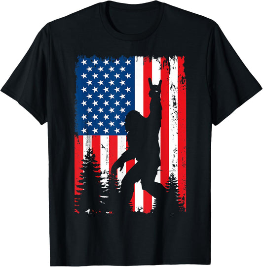 Bigfoot American Flag 4th Of July Patriotic T-shirt