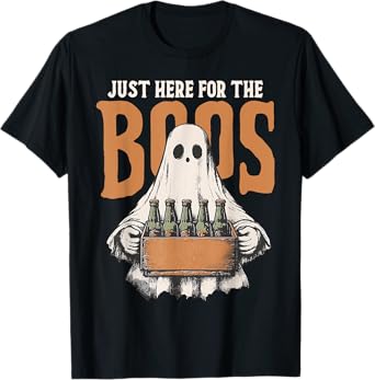 Here for The Boos Halloween 6 Pack Booze Ghost Beer Bottles T-Shirt