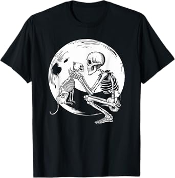Skeleton Cute Cat Skull Kitty Halloween Men Women Kids T-Shirt