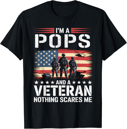 I'm A Pops And Veteran Funny Vintage Dad Pops For Mens T-shirt