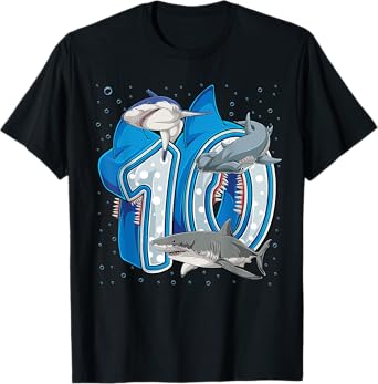 10th Birthday Boys Shark 10 years Old Ocean Shark B-day T-Shirt