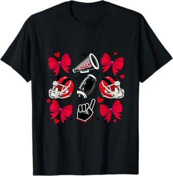 Football Cheer Mom Sister Coquette Bow Game Day Red Black T-Shirt