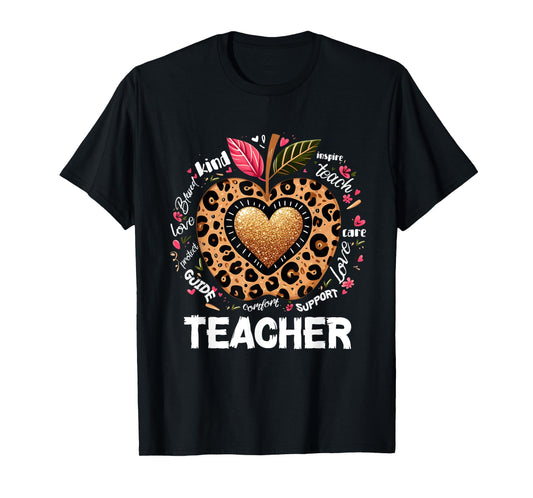 Teacher Life Leopard Apple Teacher's Day Back to School T-Shirt