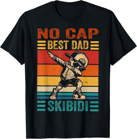 Mens groovy Skibidi Best Dad No Cap Dad Funny Father's Day T-Shirt