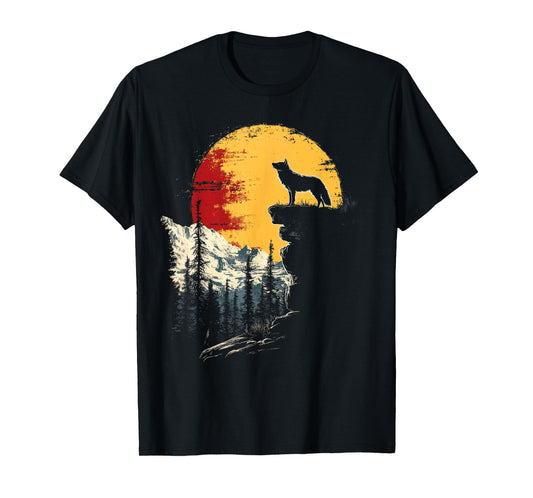 Wolf Graphic Tee Moon Nature Mountains Wildlife Vintage T-Shirt