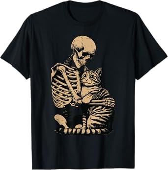 Halloween Skeleton Hugging Cat Scary Costume Men Women Kids T-Shirt