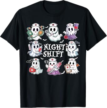 Funny Nurse Ghost Night Shift Halloween Nursing T-Shirt
