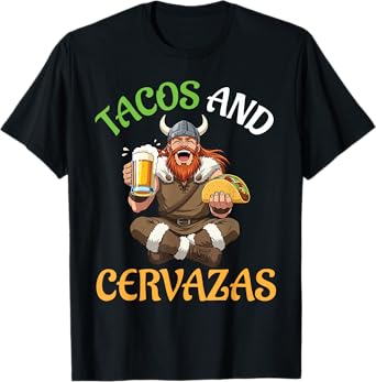 Viking Eating Tacos and Drinking Beer Taco & Cerveza Party T-Shirt