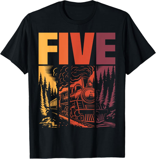 Vintage Train 5th Birthday Five Year Old Boys Locomotive T-Shirt