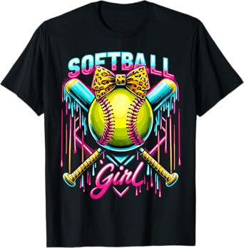 Softball Player Girl Ice Cream Softball Drip T-Shirt