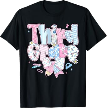 Preppy Third Grade Back To School Coquette Bow Teacher Kids T-Shirt