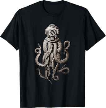 Retro SCUBA Diver Weird Octopus Design, Octopus Helmet T-Shirt