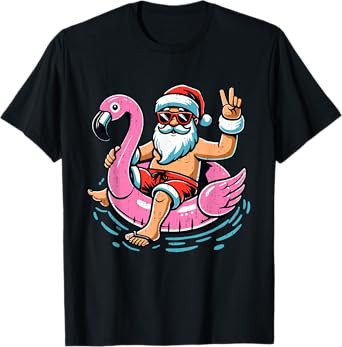Christmas In July Shirt Boys Kids Santa Flamingo Summer Xmas T-Shirt