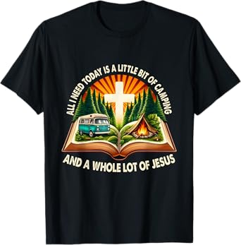 Camping and Jesus Outdoors Faith Bible Campfire Apparel T-Shirt