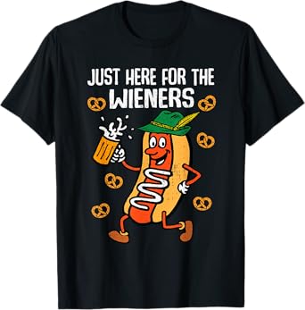 Just Here for The Wieners Hotdog Funny Oktoberfest Party T-Shirt