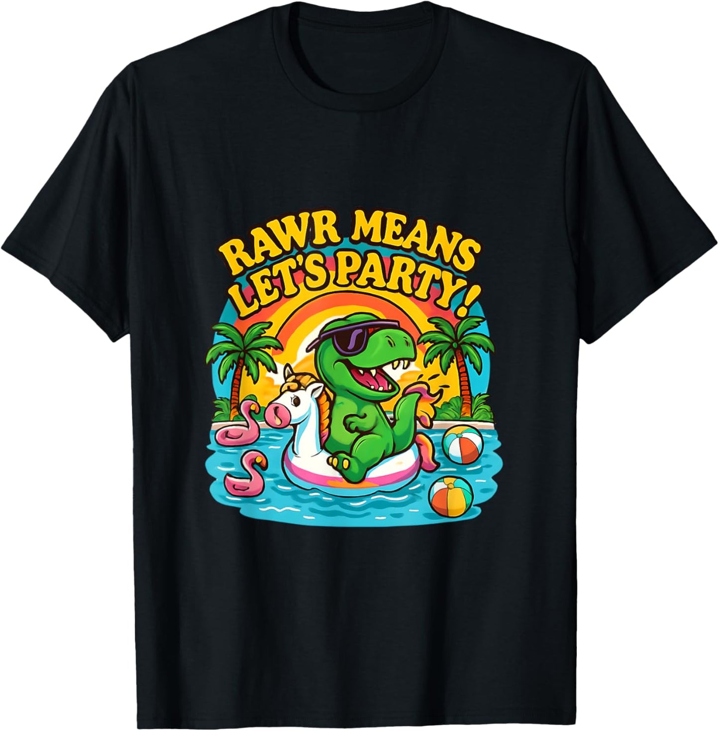 Pool party t rex dinosaur unicorn float summer T-Shirt