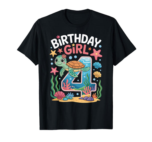 4 Year Old Birthday Girl 4th Sea Turtle Ocean T-Shirt
