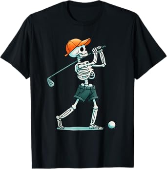 Funny Halloween Skeleton Playing Golf Player Men Boys Tee T-Shirt