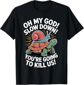 Panicked Snail Riding Turtle T-Shirt