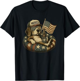 Funny Merica Beagle Patriotic Dog Beer USA Flag Retro Style T-Shirt