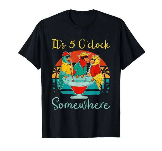 It's 5 O'clock Somewhere Vacation Drinking Parrot T-Shirt
