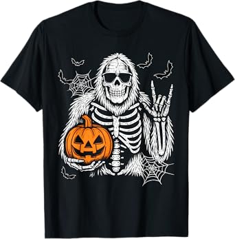 Spooky Bigfoot Jack O lantern Skeleton Halloween Boys Mens T-Shirt